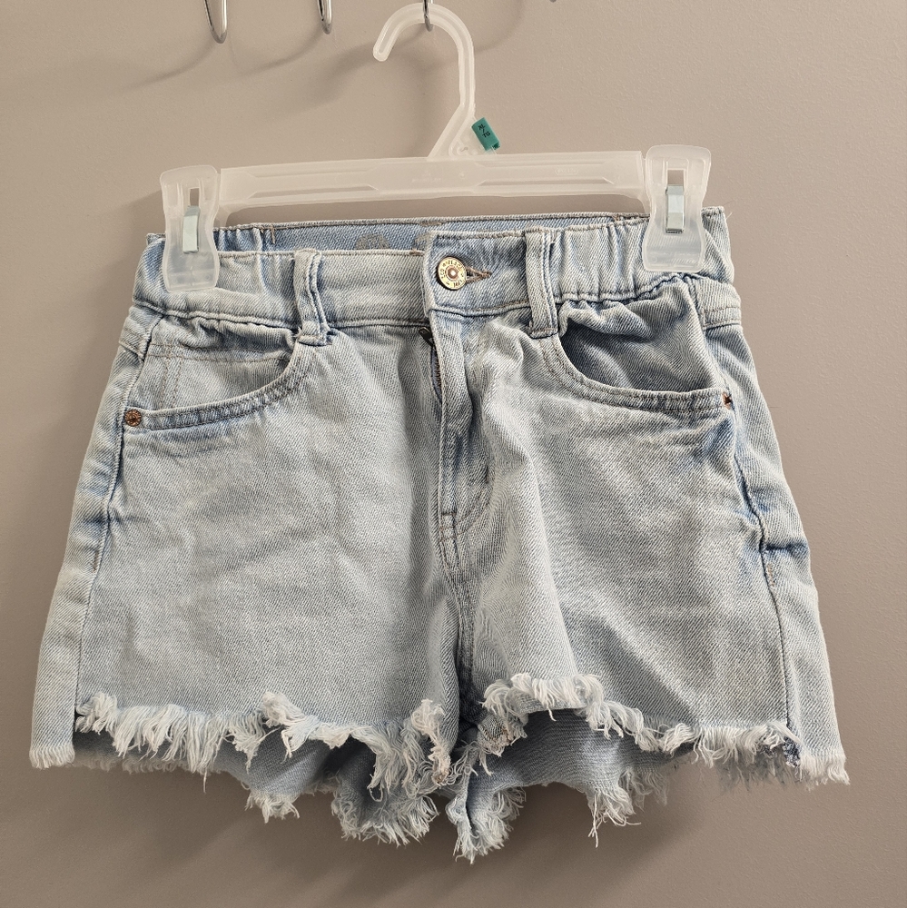 Blue Distressed Jean Shorts with Frayed Hem